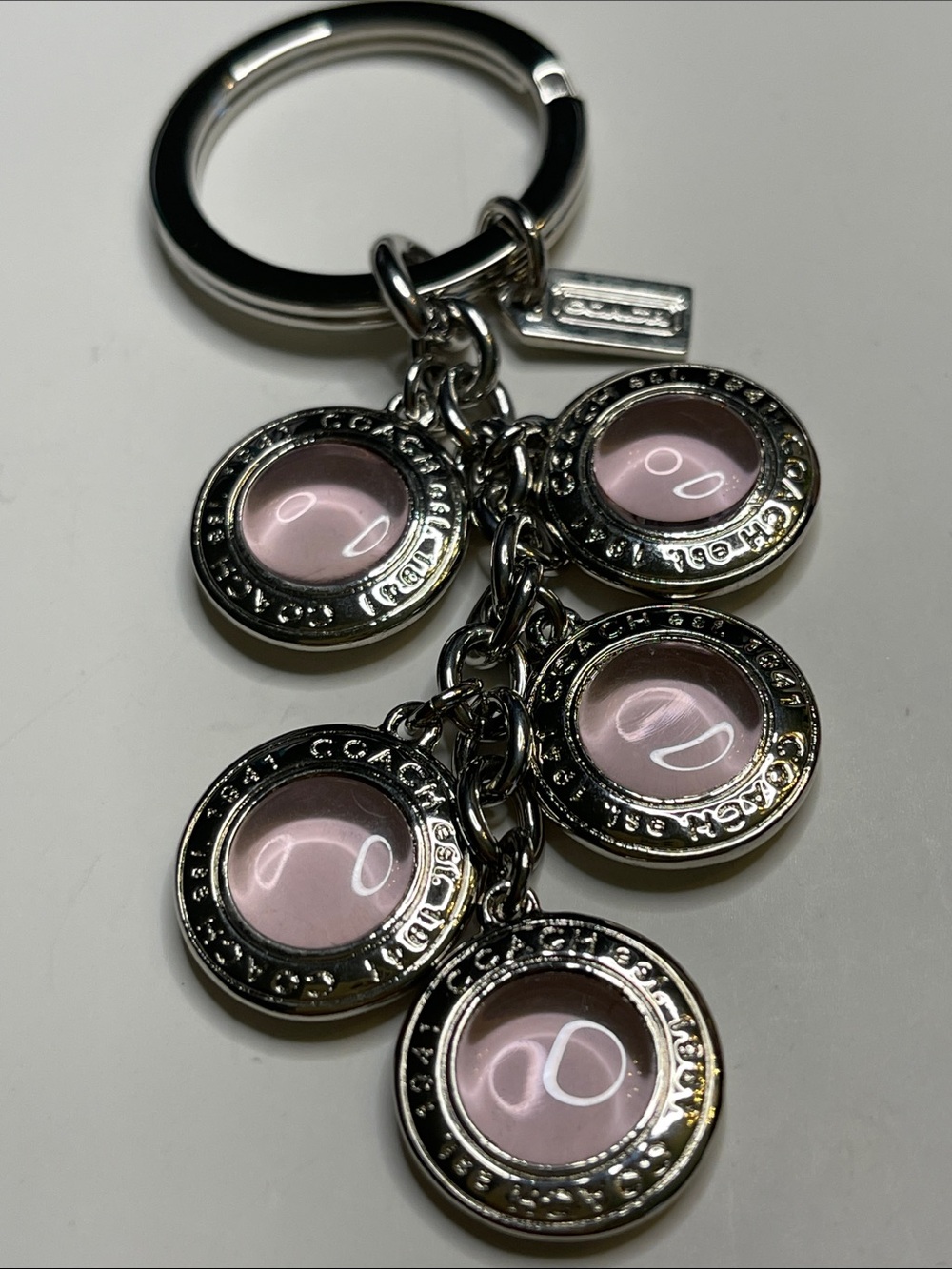 Coach Silver Keyring with Pink Enamel Disc Charms and Coach Pen - Picture 2 of 6